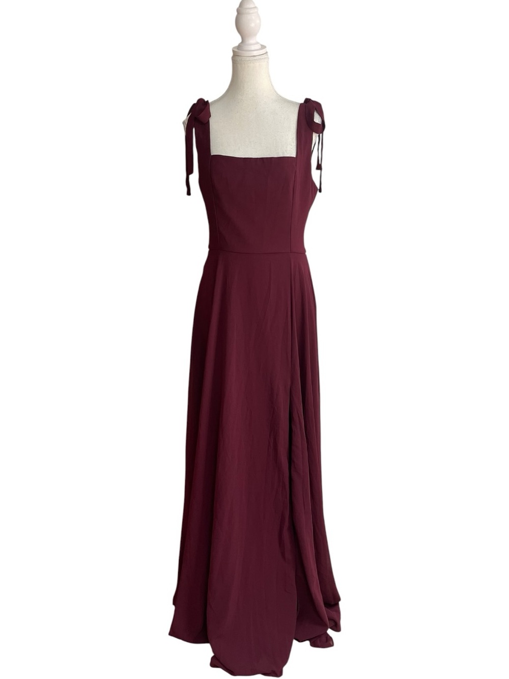 Lulus Love Me Forever Square Neck Tie-Shoulder Maxi Dress Wine Red Burgundy